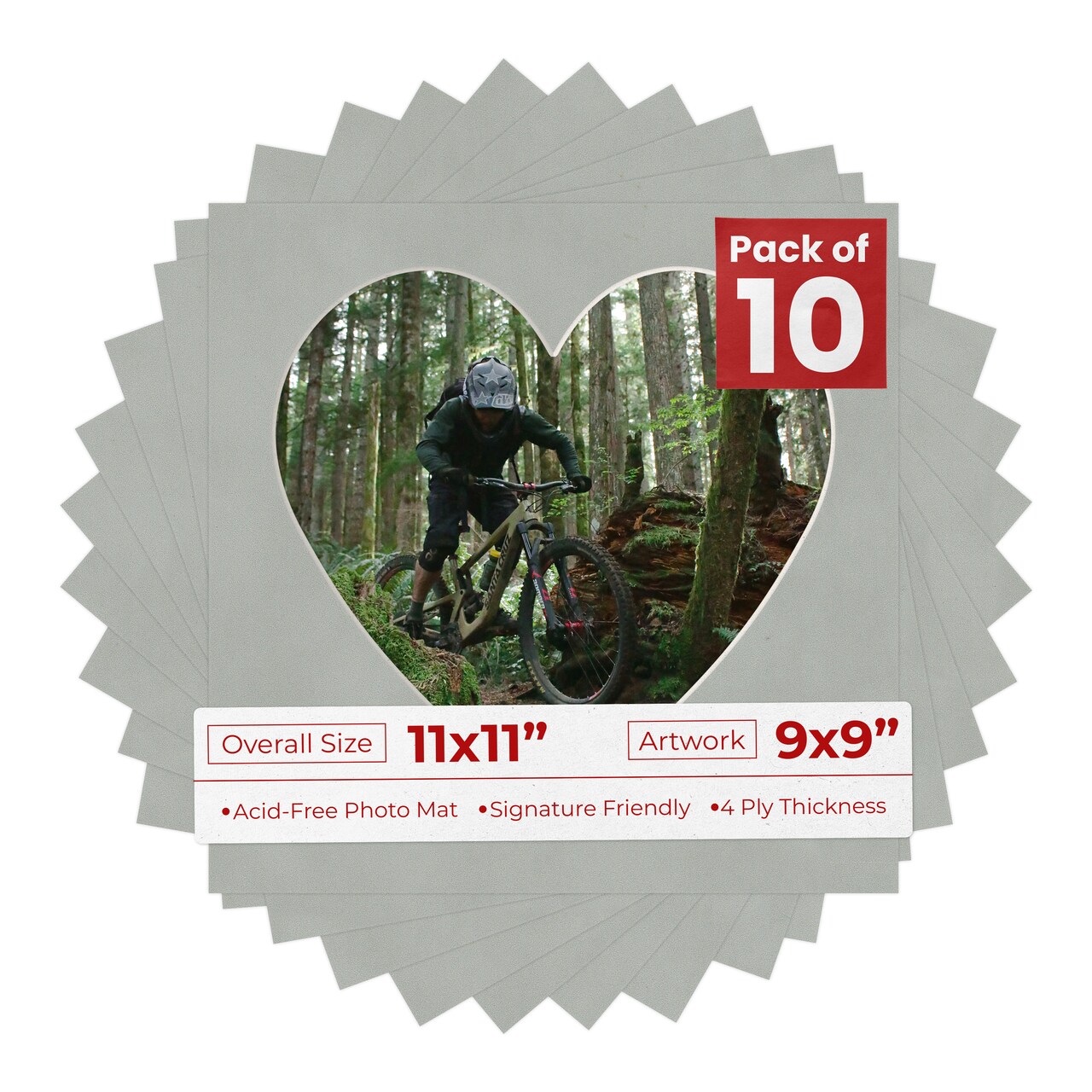 Light Grey Suede Mat Board for 11x11 Frames - Heart Opening for 9x9 Photos